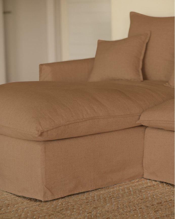 Capa para sofá com chaise longue esquerdo em algodão e linho cor telha em várias medidas