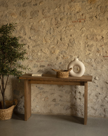 Console de madeira maciça em tom de carvalho escuro de 120x80cm