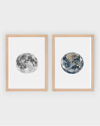 Pack de 2 Láminas decorativas da Lua e da Terra