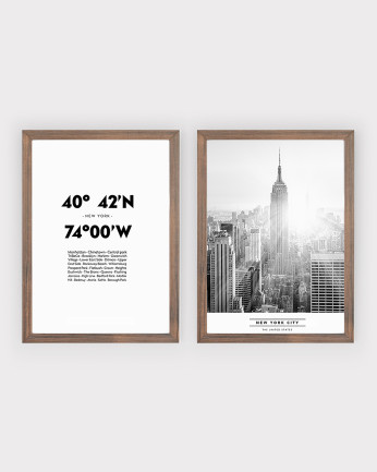 Pack de 2 Láminas decorativas de coordenadas de Nova York