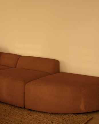 Sofá curvo de 3 módulos com chaise longue bouclé cor cobre 320x172cm