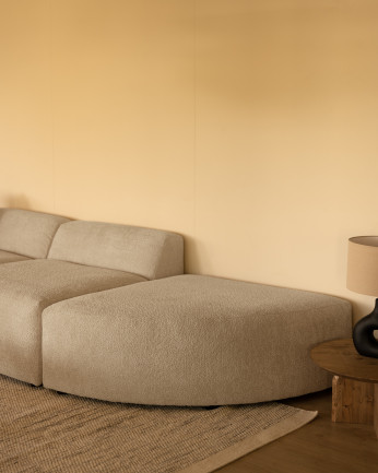Sofá curvo de 4 módulos com chaise longue bouclé cinza claro 410x172cm