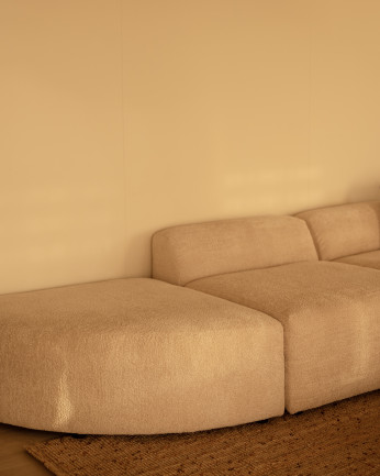Sofá curvo de 3 módulos com chaise longue bouclé bege 320x172cm