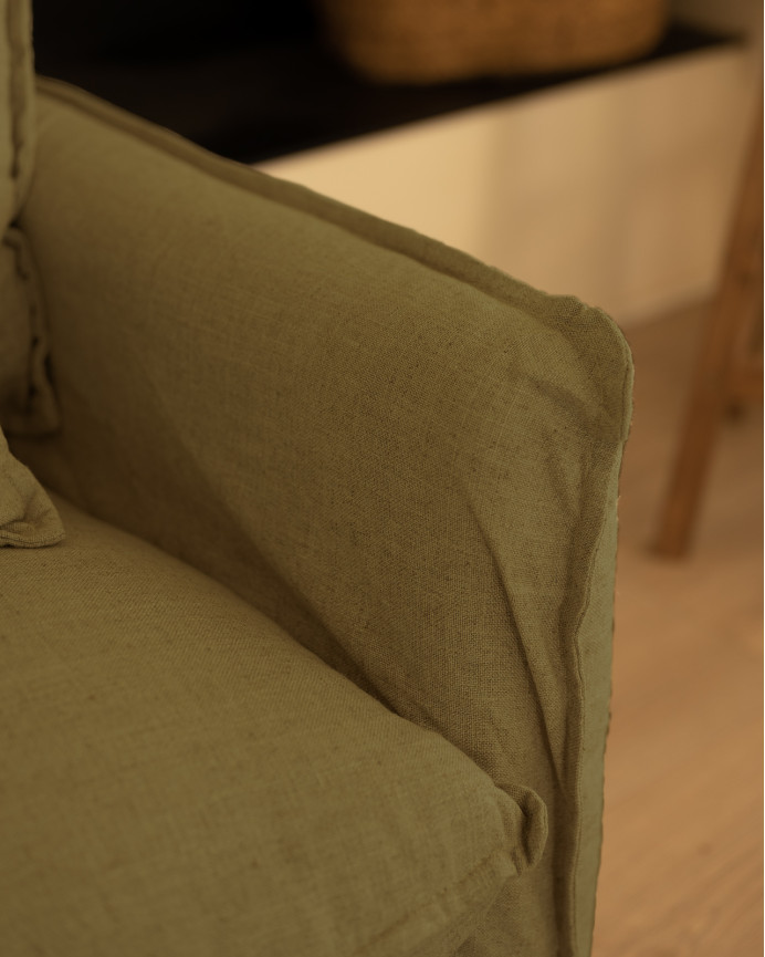 Capa para sofá com chaise longue esquerdo de algodão e linho em verde de várias medidas