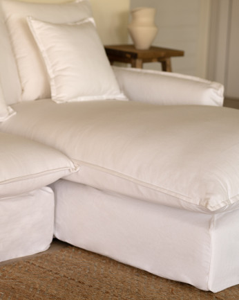 Sofá com chaise longue em algodão e linho com capa removível branca vários tamanhos