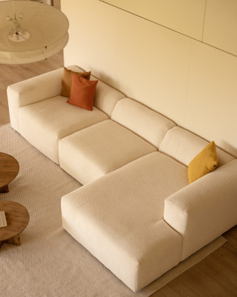 Sofá de 3 módulos com chaise longue bouclé branco 330x172cm