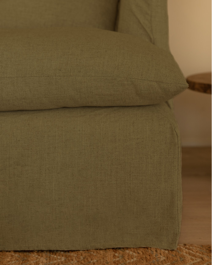 Capa para sofá em algodão e linho com fundo médio verde e disponível em várias medidas