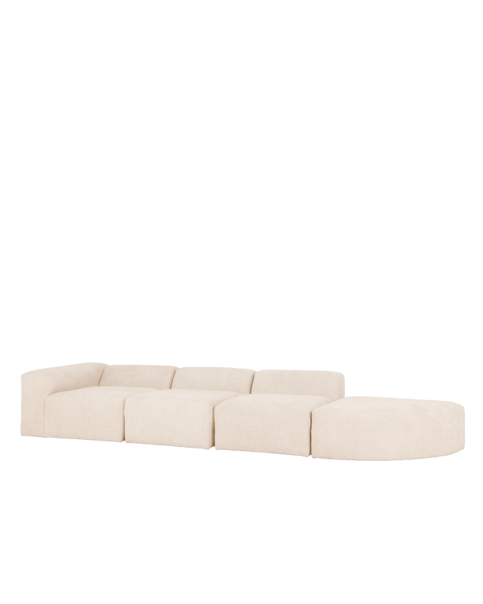 Sofá de 4 módulos com curva bouclé branco 410x110cm