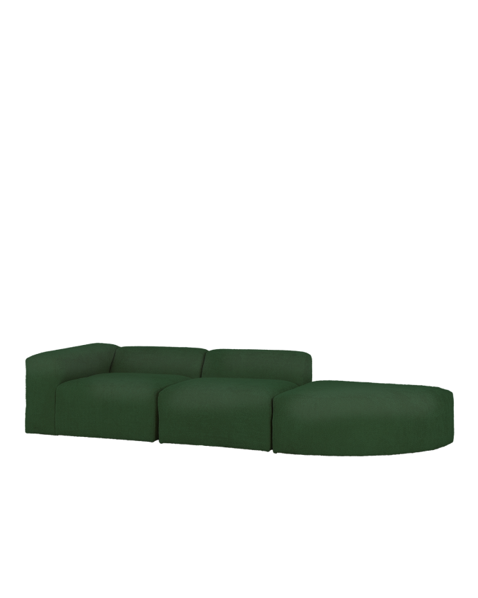 Sofá de 3 módulos com curva bouclé verde 320x110cm