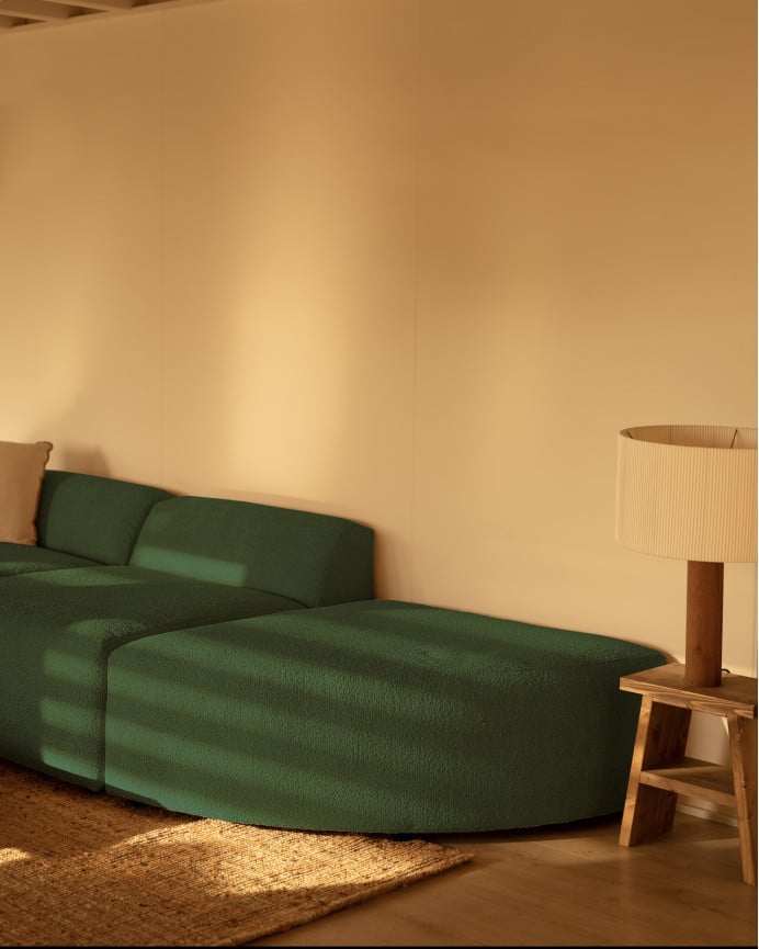 Sofá de 3 módulos com curva bouclé verde 320x110cm