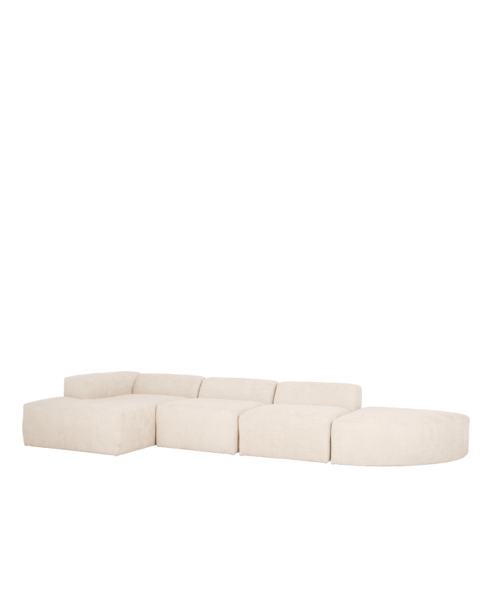 Sofá curvo de 4 módulos com chaise longue bouclé branco 410x172cm