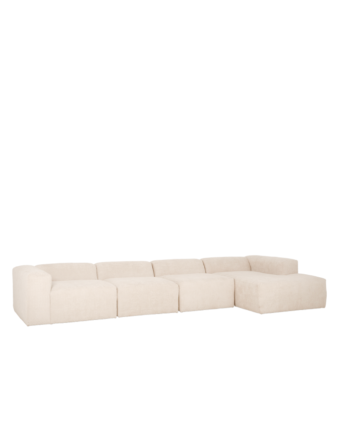 Sofá 4 módulos com chaise longue bouclé branco 420x172cm