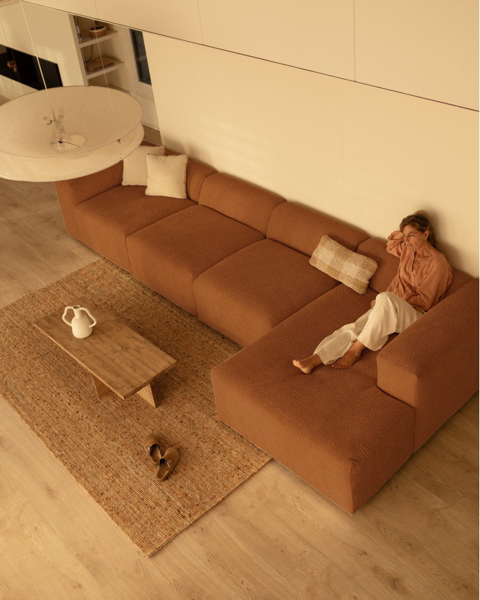 Sofá de 4 módulos com chaise longue bouclé cor cobre 420x172cm