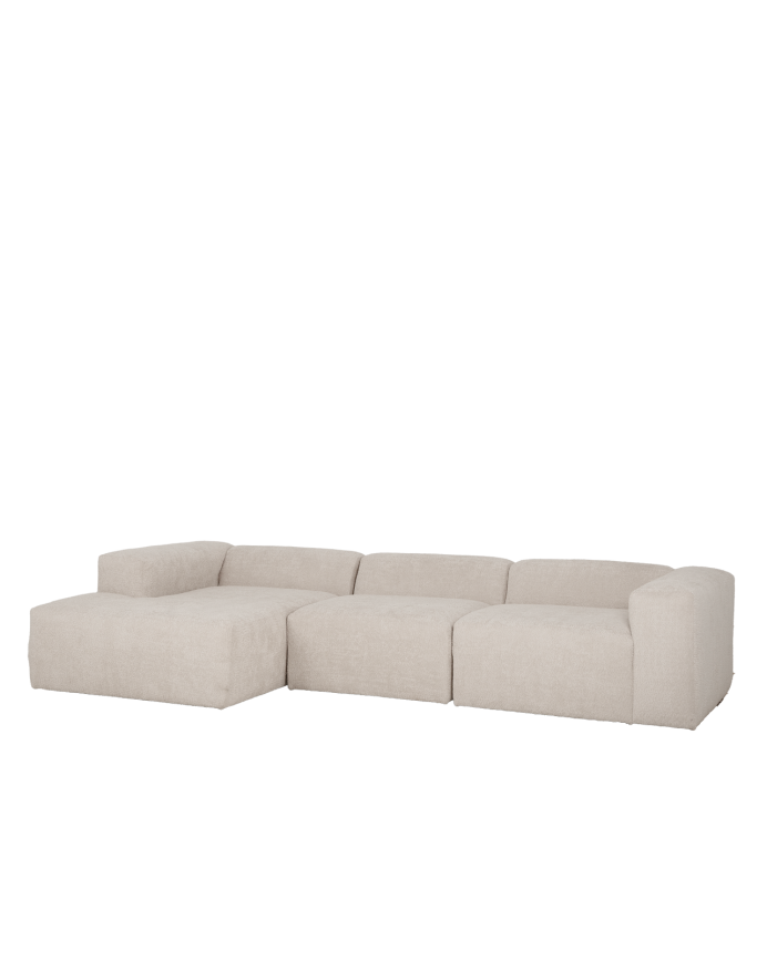 Sofá de 3 módulos com chaise longue bouclé cinza claro 330x172cm