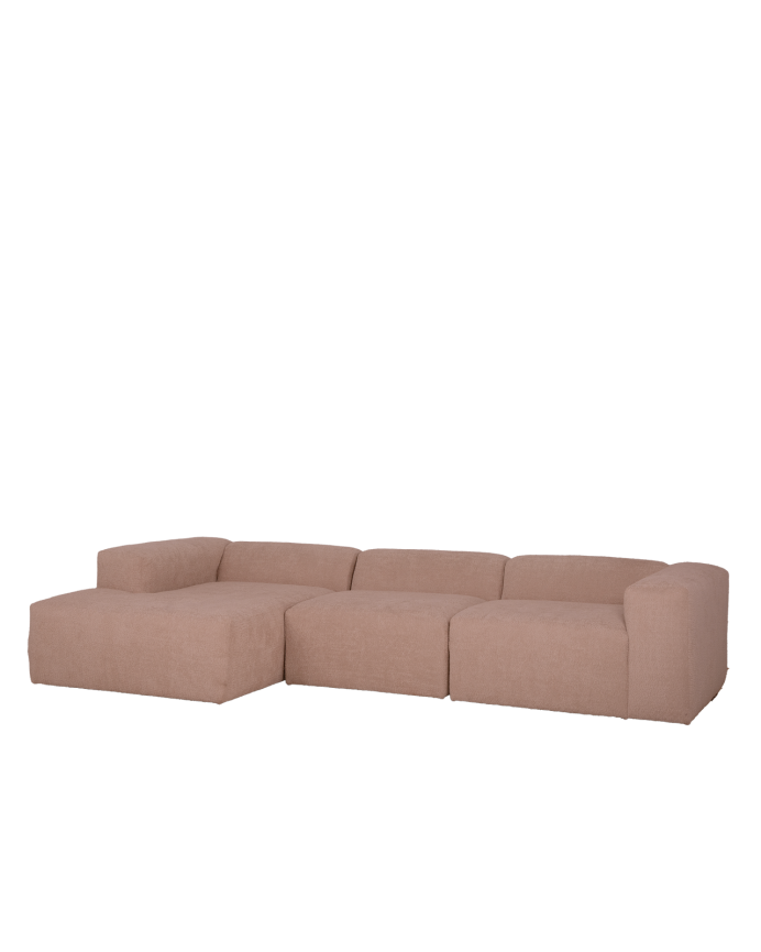 Sofá de 3 módulos com chaise longue bouclé rosa 330x172cm