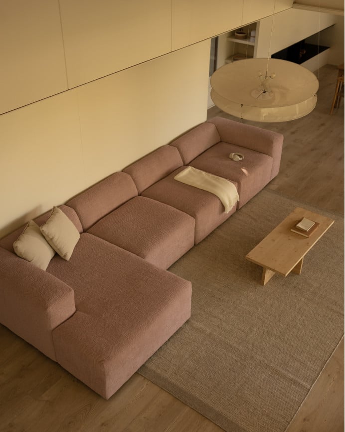 Sofá de 4 módulos com chaise longue bouclé rosa 420x172cm