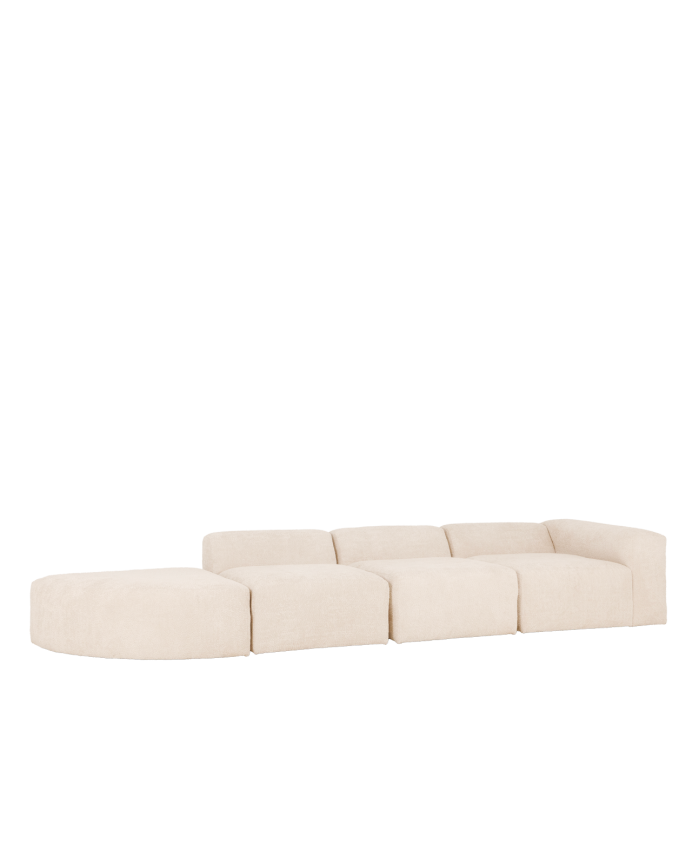 Sofá de 4 módulos com curva bouclé branco 410x110cm