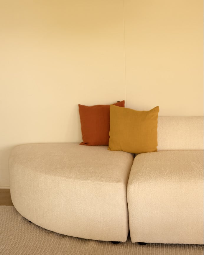 Sofá de 4 módulos com curva bouclé branco 410x110cm