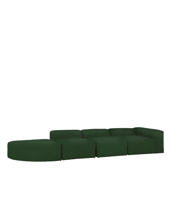 Sofá 4 módulos curva bouclé verde 410x110cm