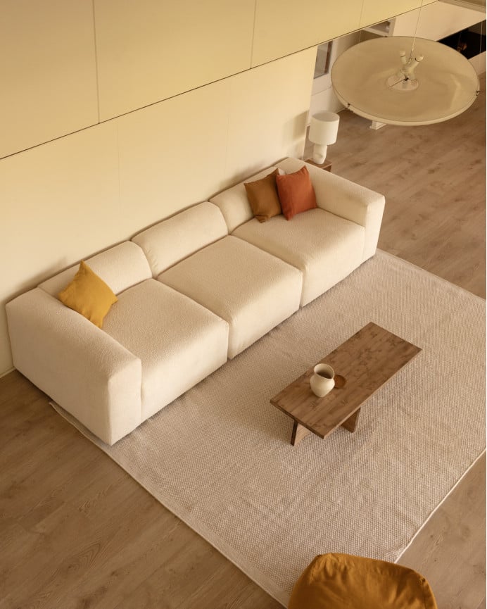 Sofá bouclé branco 3 módulos 330x110cm