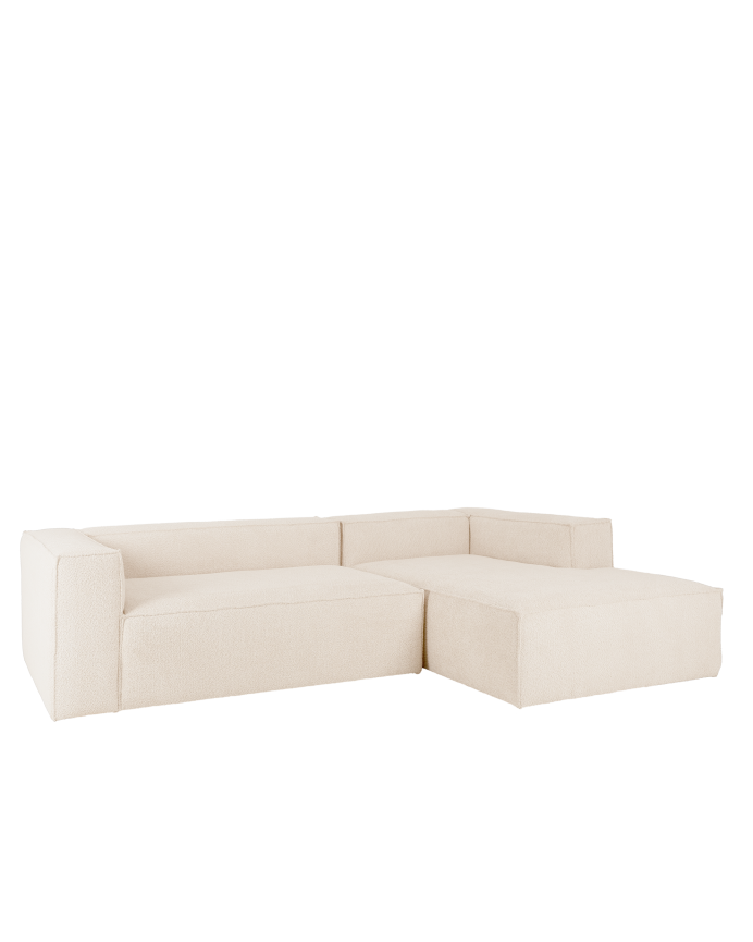 Sofá de bouclé com chaise longue cor branco quebrado de várias medidas