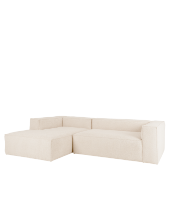 Sofá de bouclé com chaise longue cor branco quebrado de várias medidas