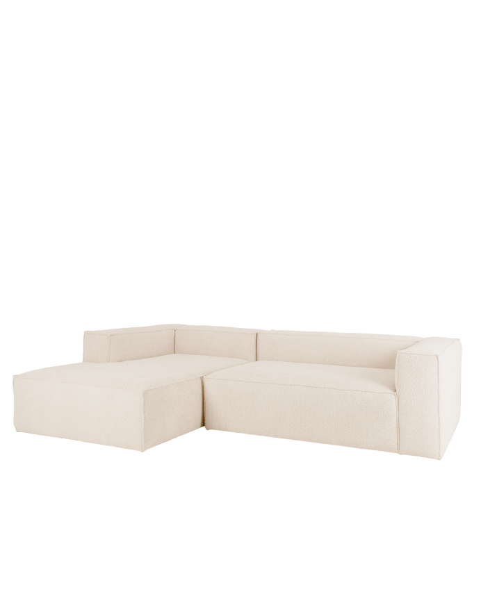 Sofá de bouclé com chaise longue cor branco quebrado de várias medidas