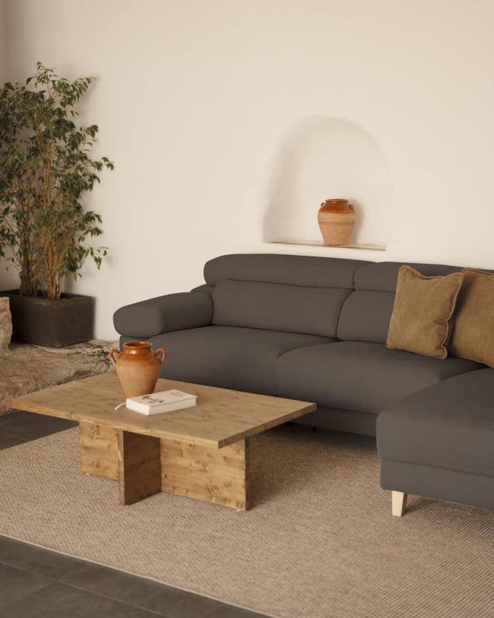 Sofá com chaise longue de cor cinza escuro de várias medidas