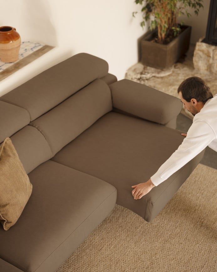 Sofá com chaise longue de cor marrom topo de várias medidas