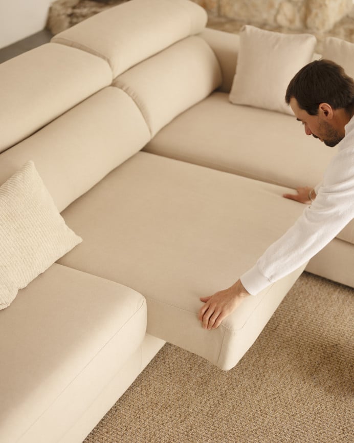 Sofá com chaise longue de cor bege de várias medidas