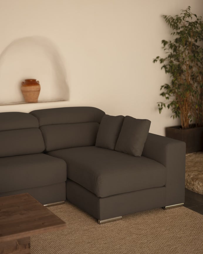 Sofá com chaise longue de cor cinza escuro de várias medidas