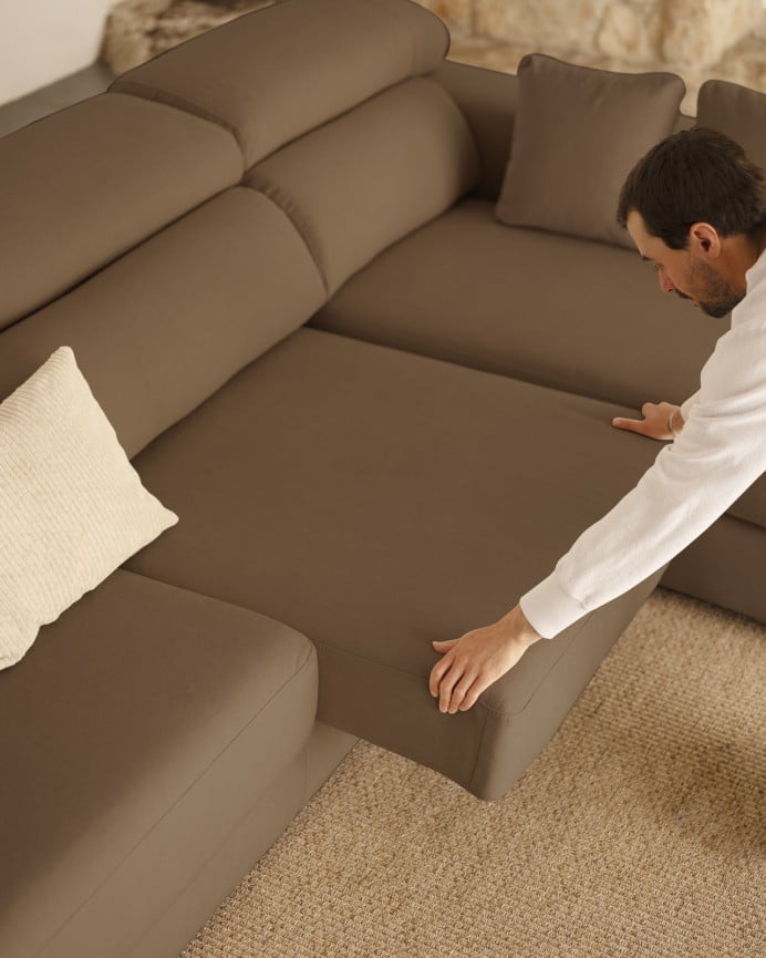 Sofá com chaise longue de cor marrom taupe de várias medidas