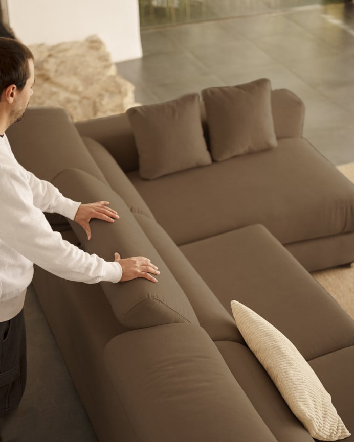 Sofá com chaise longue de cor marrom taupe de várias medidas