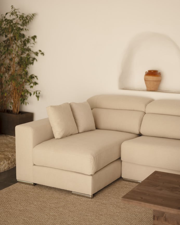 Sofá com chaise longue de cor bege de várias medidas