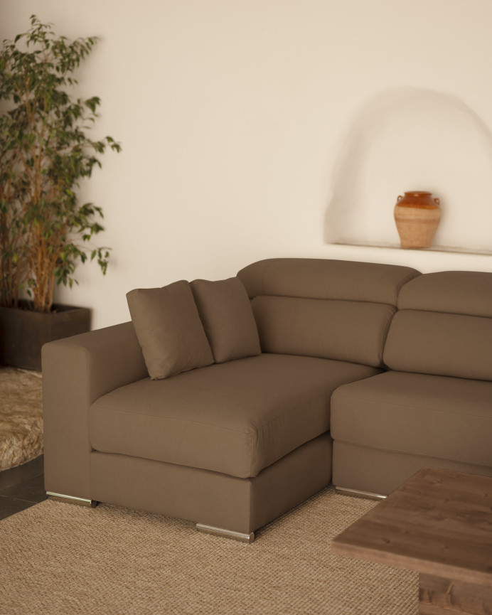 Sofá com chaise longue de cor marrom-taupe em várias medidas