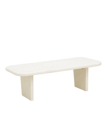 Mesa de centro de microcimento com dois pés em tom off-white 95cm