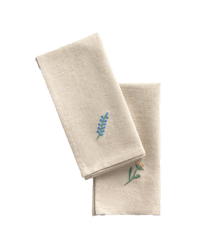 Conjunto de 2 guardanapos de linho bordados com flores 45x45cm