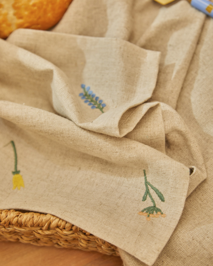 Conjunto de 2 guardanapos de linho bordados com flores 45x45cm