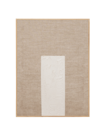 Quadro bege e branco decorativo sobre tela de linho com moldura de madeira pintada à mão com tinta a óleo em vários tamanhos