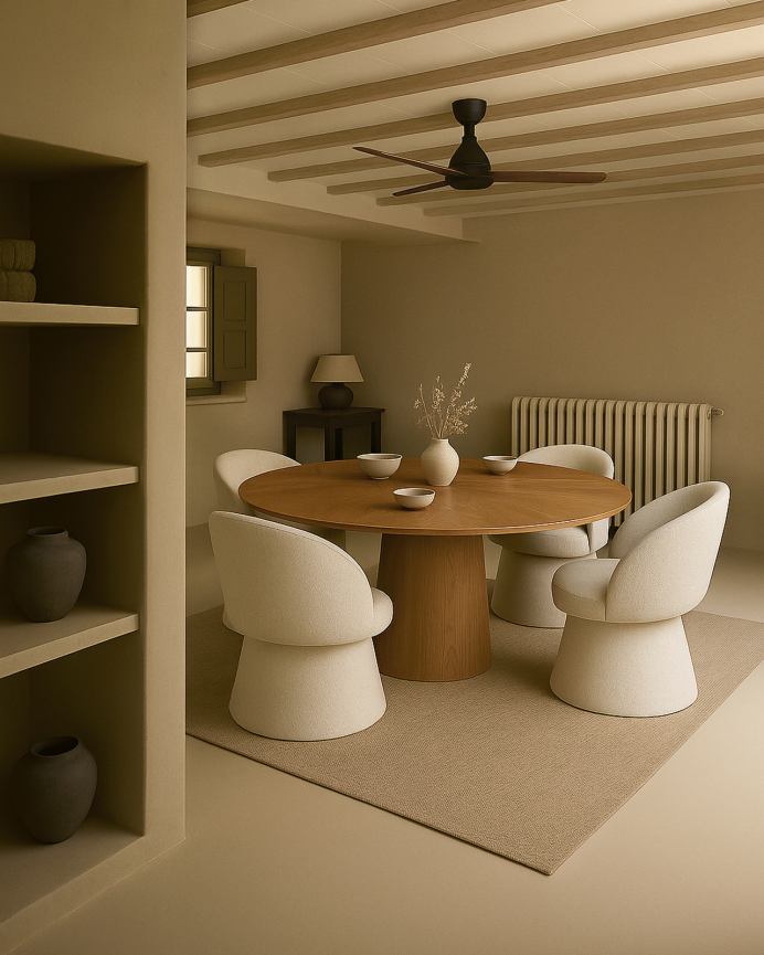Mesa de jantar em folheado de carvalho em tom natural 120x75cm