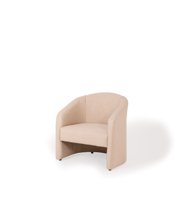 Poltrona redonda estofada em tecido bege 80x85cm