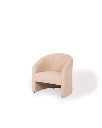 Poltrona redonda estofada em tecido ovelhinha bege 80x85cm